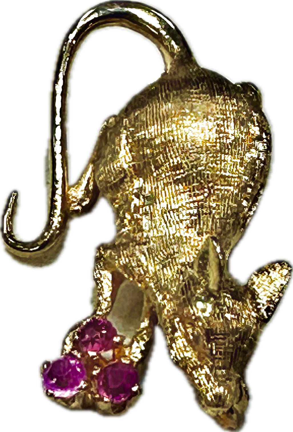 Mouse Pin Brooch 14K Yellow Gold Light Pink Ruby In Hands Vintage Piece, Mouse Jewelry, Estate Jewelry