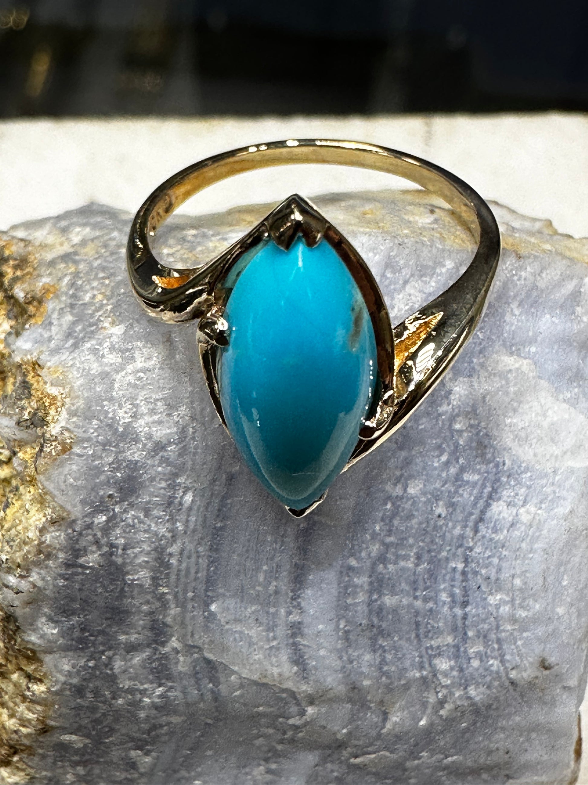 Antique Turquoise Statement Ring Vintage 10K Yellow Gold Turquoise Ring Size 7 Art Deco Piece