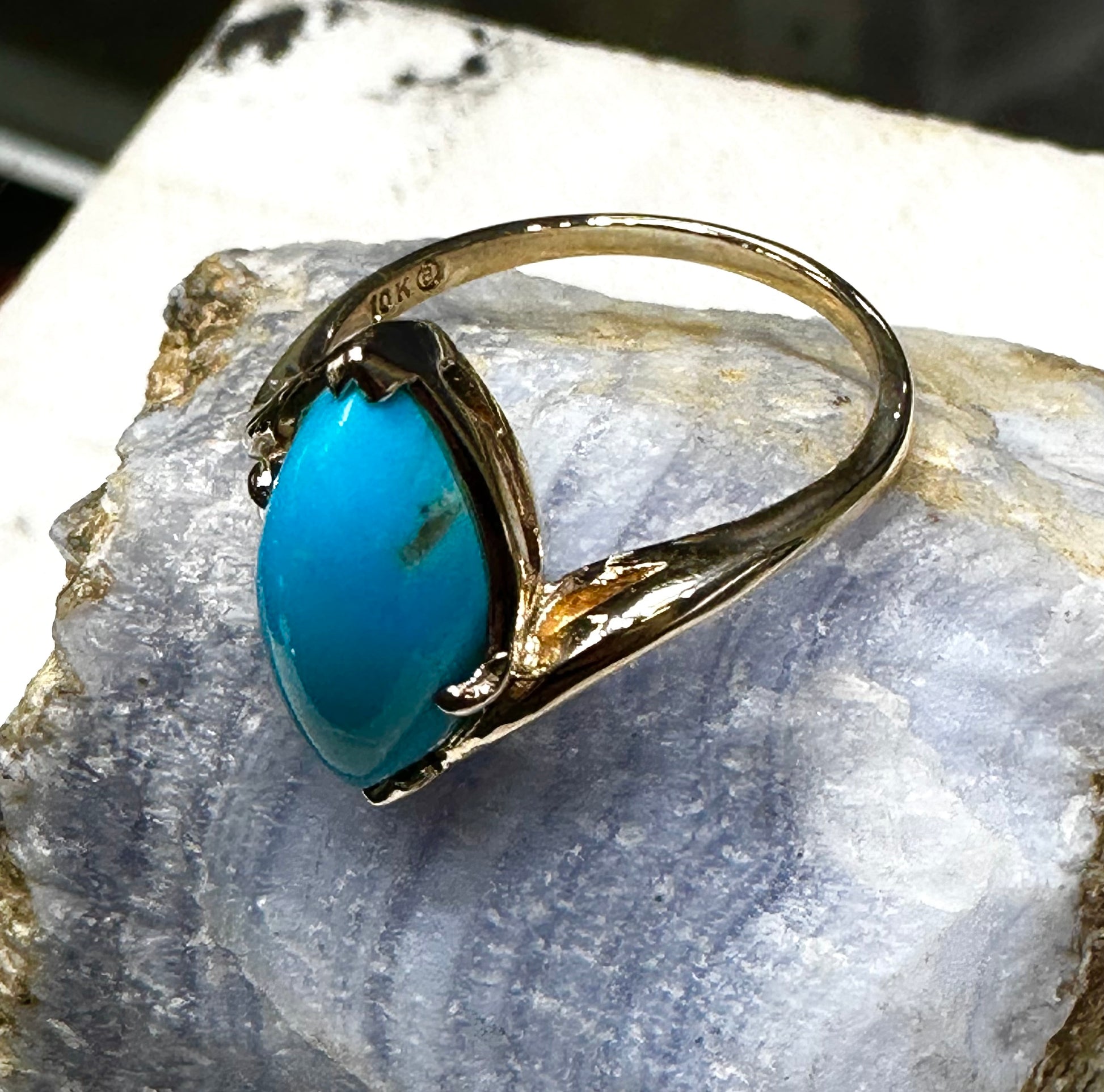 Antique Turquoise Statement Ring Vintage 10K Yellow Gold Turquoise Ring Size 7 Art Deco Piece