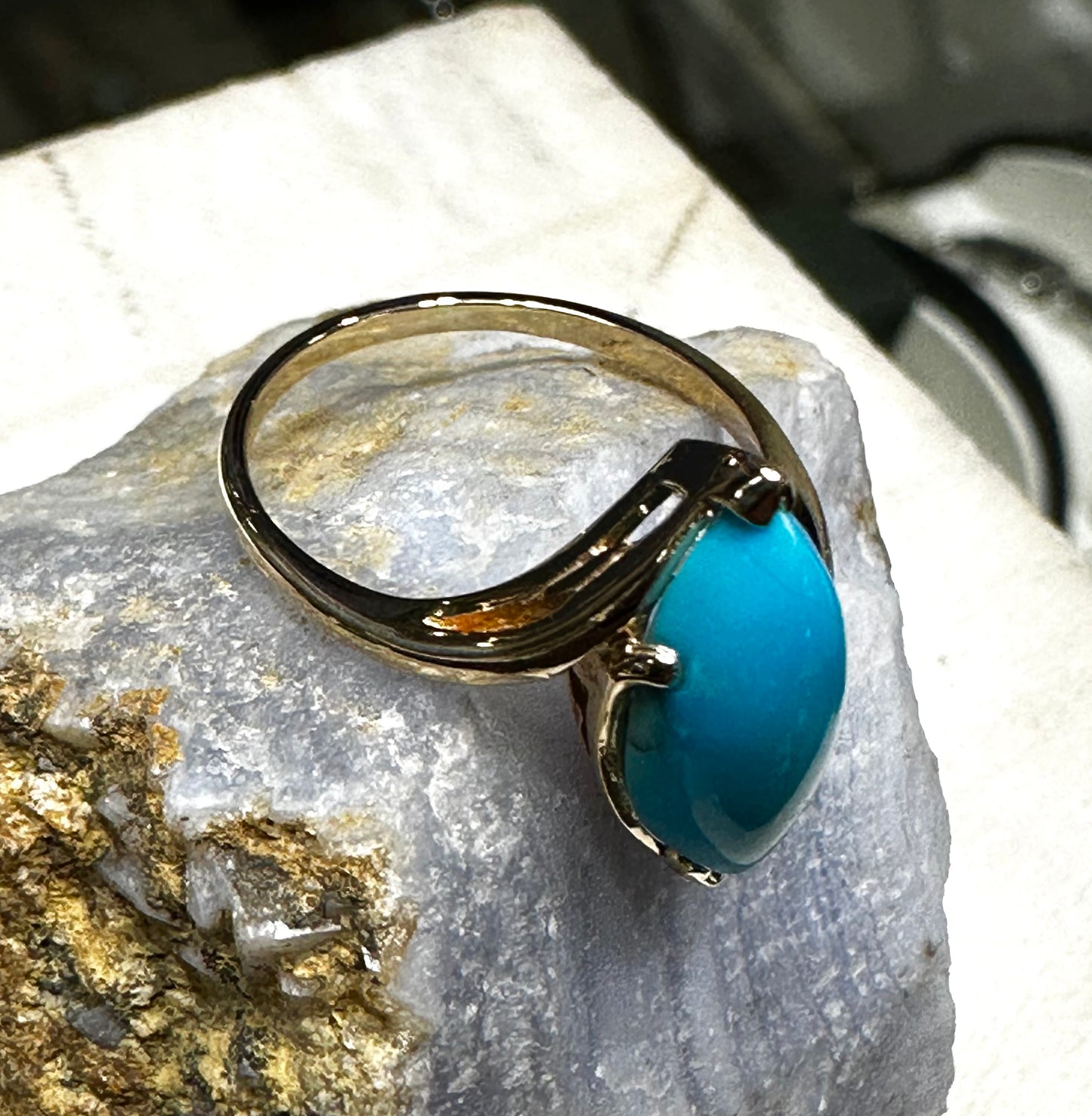 Antique Turquoise Statement Ring Vintage 10K Yellow Gold Turquoise Ring Size 7 Art Deco Piece