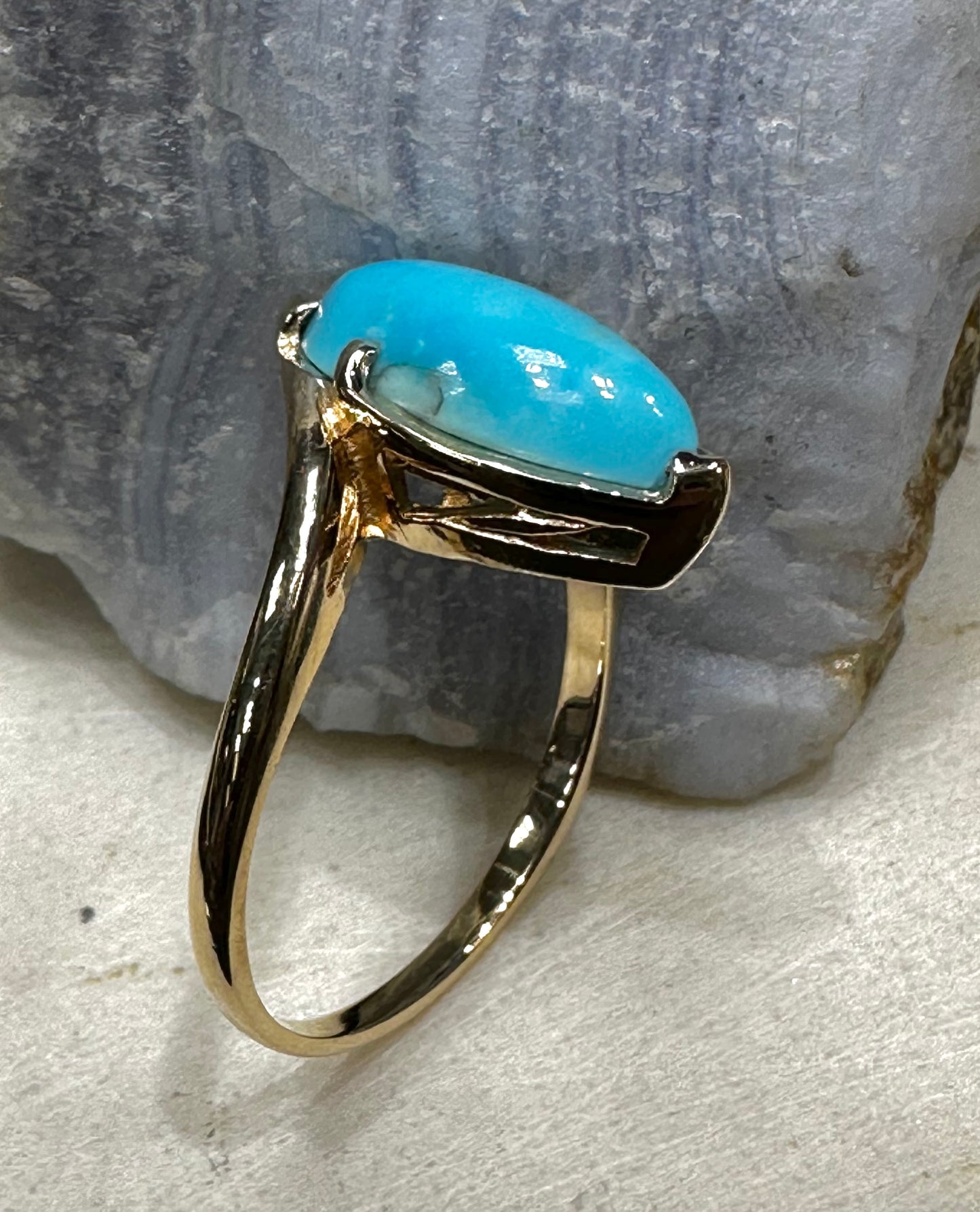 Antique Turquoise Statement Ring Vintage 10K Yellow Gold Turquoise Ring Size 7 Art Deco Piece