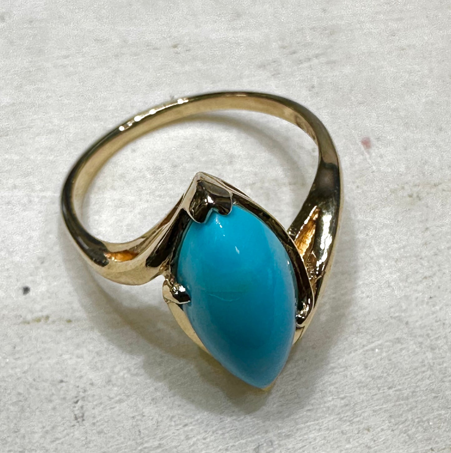 Antique Turquoise Statement Ring Vintage 10K Yellow Gold Turquoise Ring Size 7 Art Deco Piece