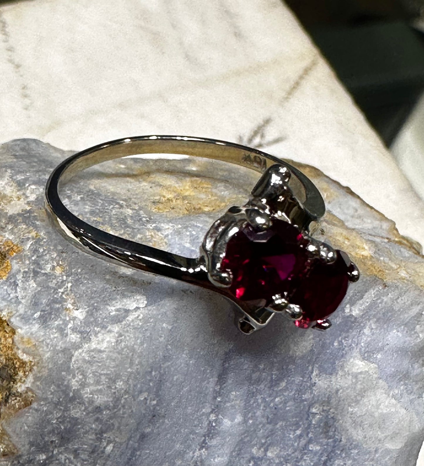 Vintage Ruby White gold Ring 10kt Gold The Stone are Synthetic July Birthstone Art Deco Piece