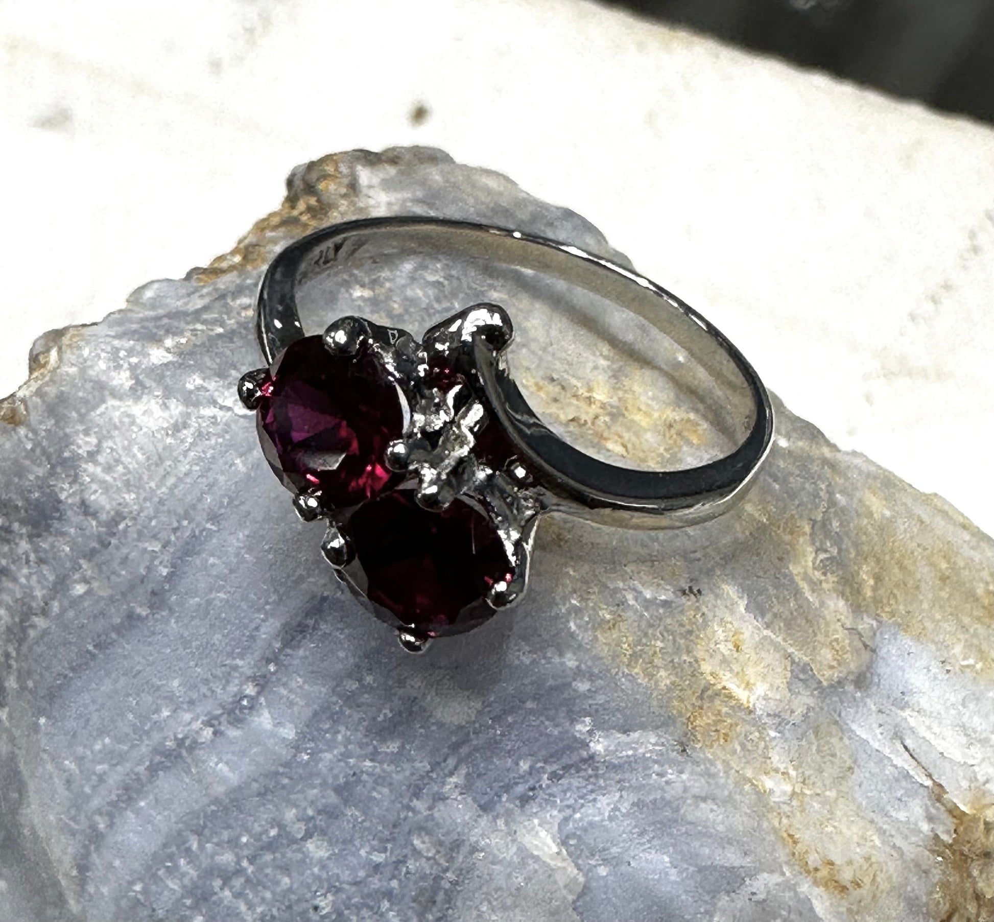 Vintage Ruby White gold Ring 10kt Gold The Stone are Synthetic July Birthstone Art Deco Piece