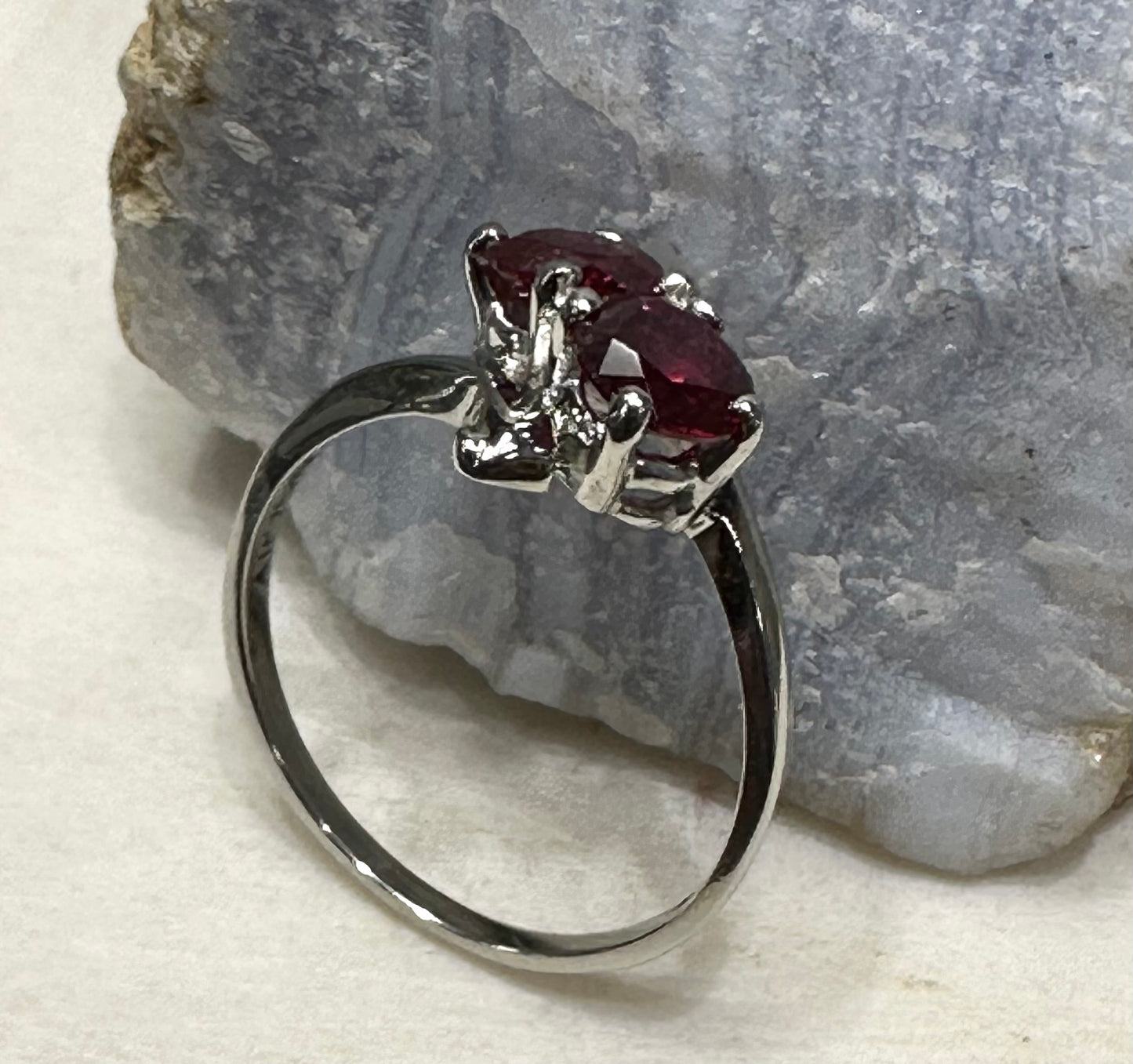 Vintage Ruby White gold Ring 10kt Gold The Stone are Synthetic July Birthstone Art Deco Piece