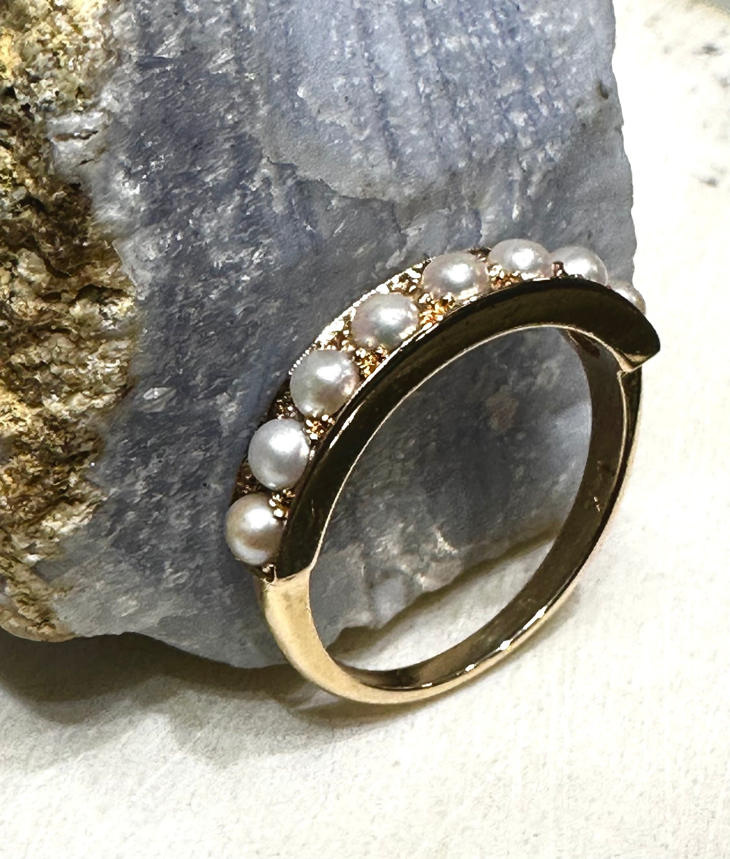 Pearl Rings, Vintage Pearl Ring, 14k Yellow Gold 8 Pearl 3mm Statement Ring, Vintage Pearl Band Rings, June Birthstones, Size 6 1/2