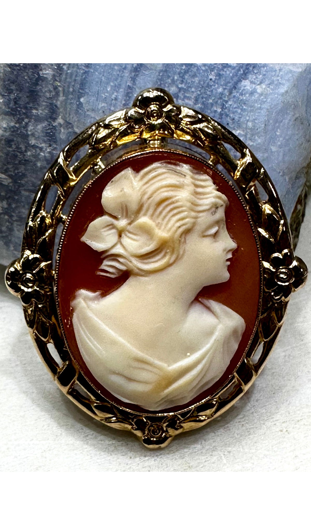 Antique Cameo Brooch and Pendant 10k Yellow Gold Floral Lady Carnelian Carved Shell 5.8 Grams 25x19 Oval